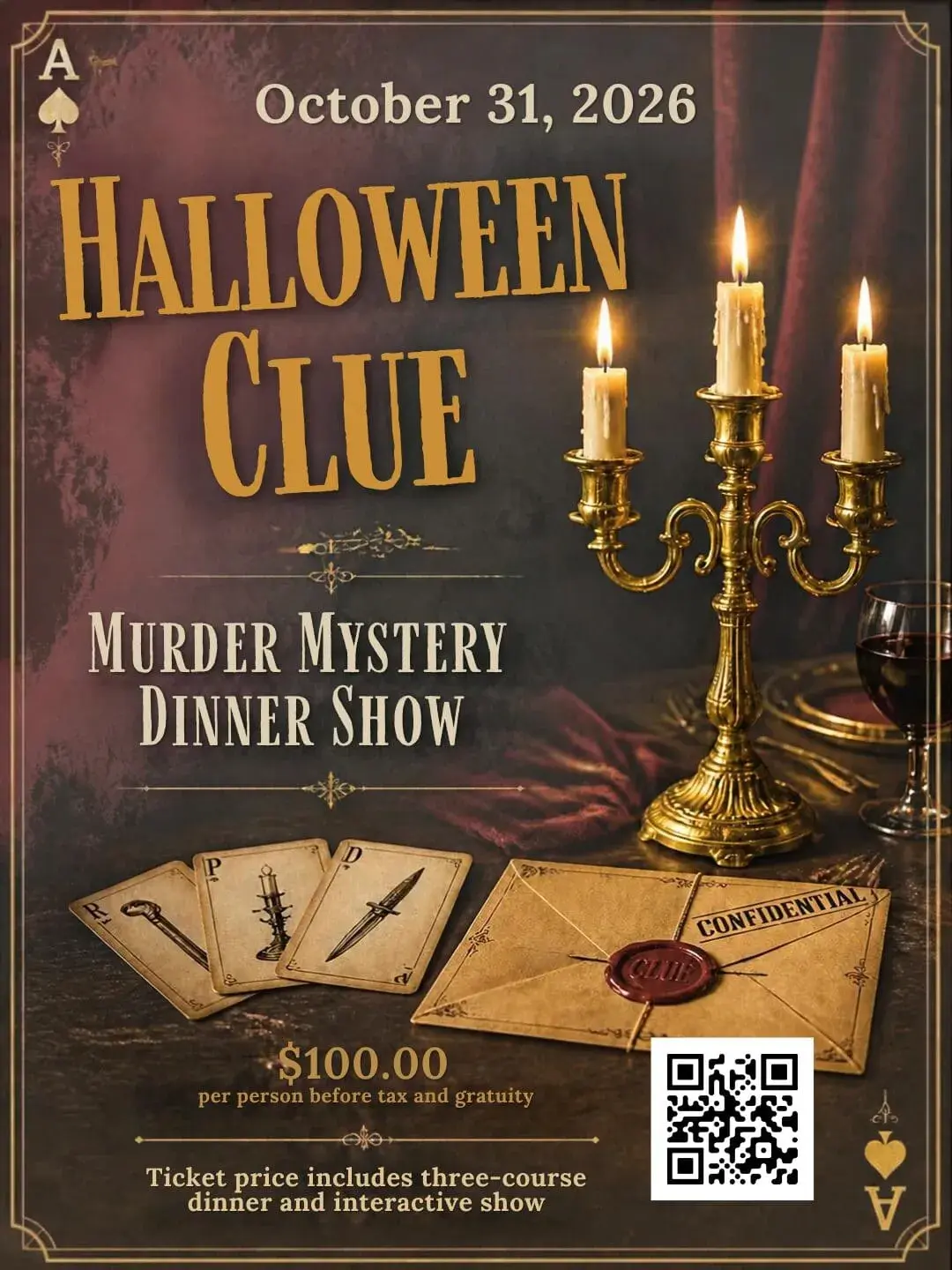 Halloween Clue-Themed Murder Mystery Dinner Show
