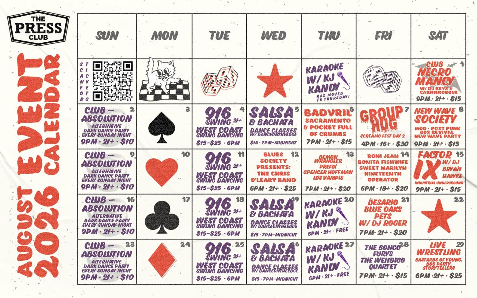 Press Club August Calendar